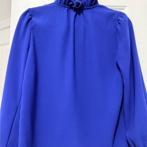 J. Crew Ruffled High-Neck Blouse in Royal Blue